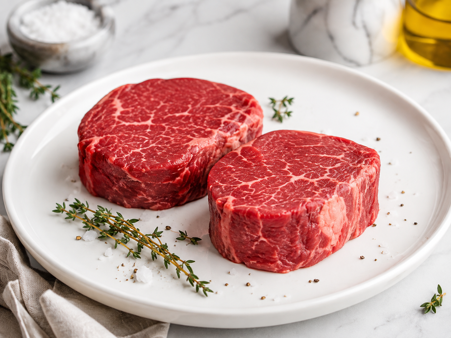 Raw Filet Mignon cut from Robertson Ranch beef