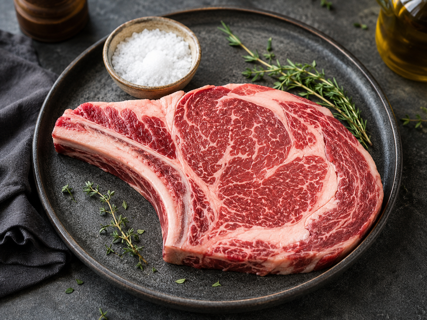 Raw Ribeye cut from Robertson Ranch beef